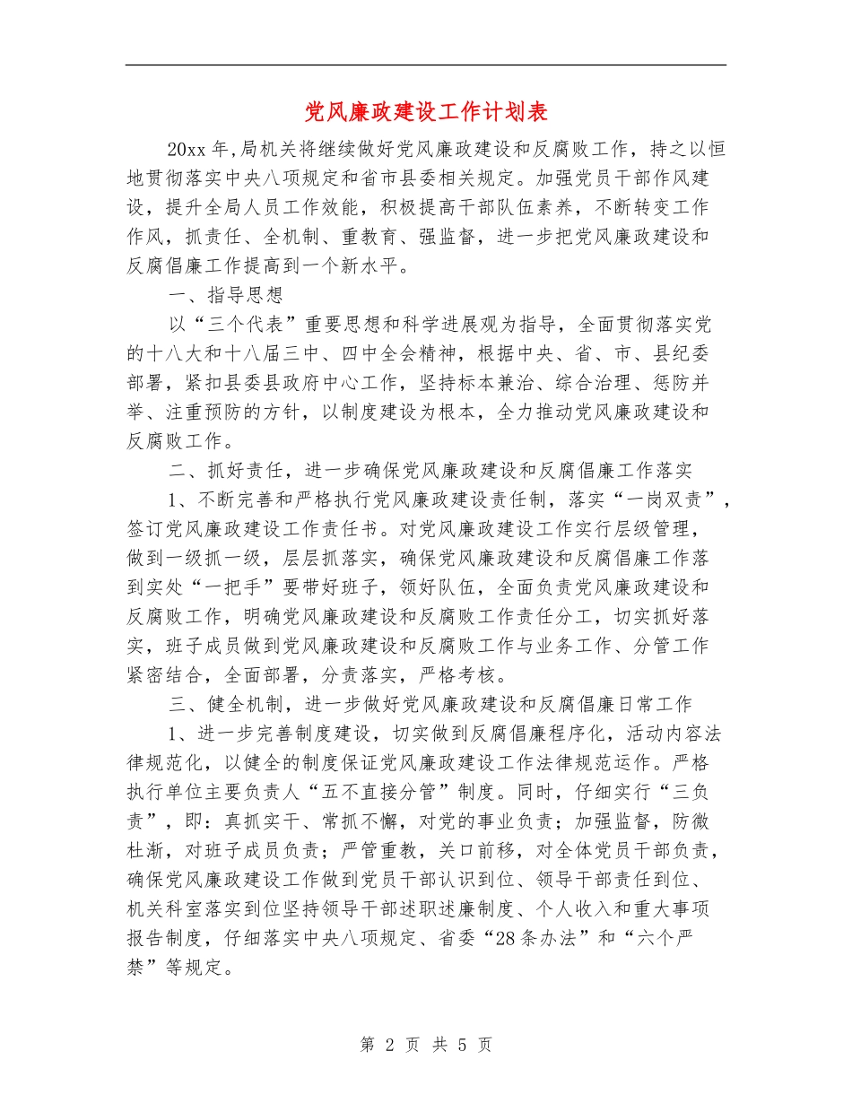 党风廉政建设工作计划表_第2页
