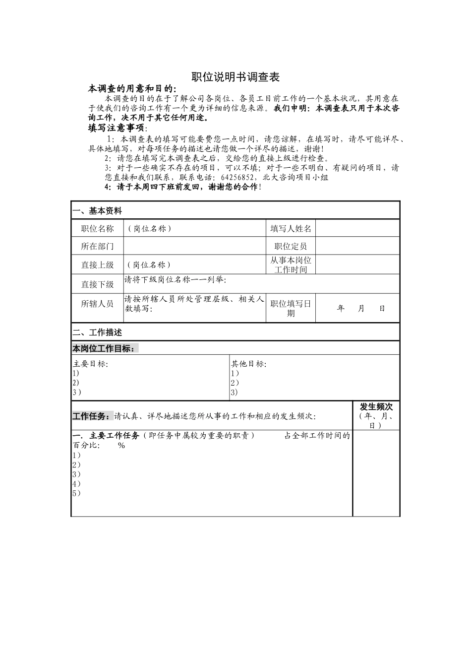 职务说明书调查表-中煤项目_第1页