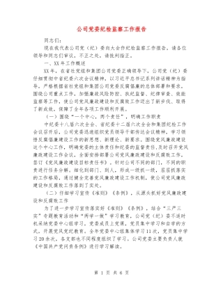 公司党委纪检监察工作报告