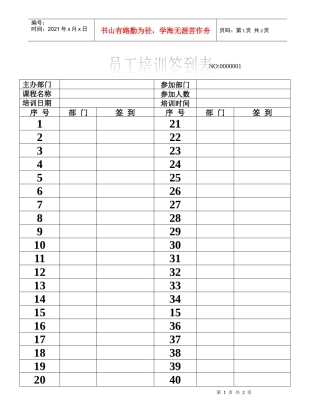 酒店员工培训签到表1