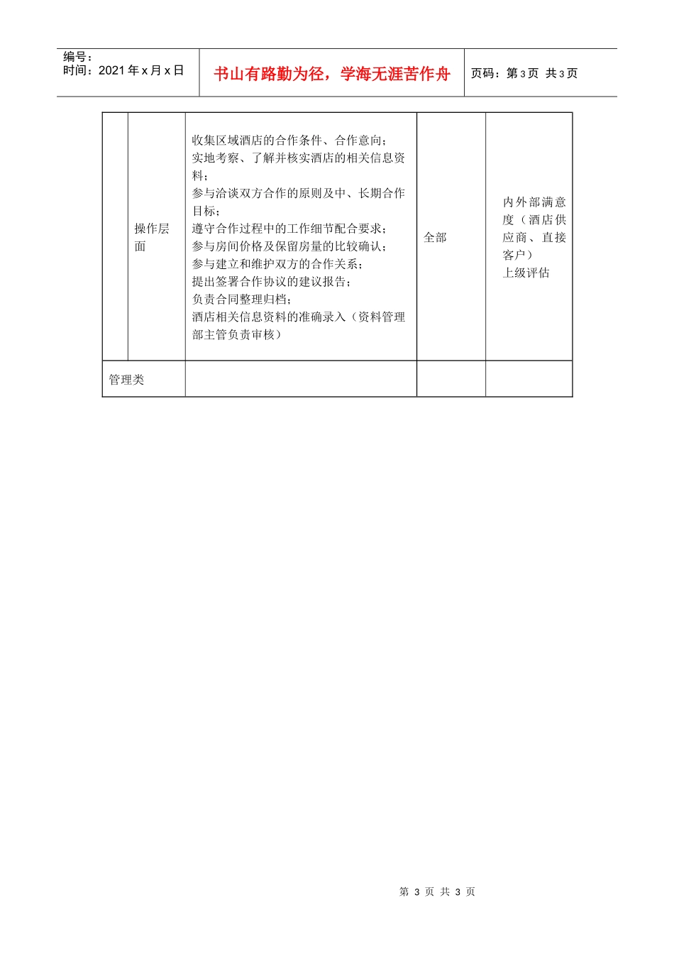 销售行业-酒店区域业务部销售主任岗位职责说明书_第3页