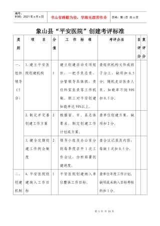 象山县“平安医院”创建考评标准