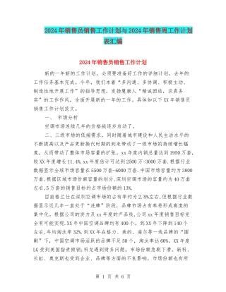 2024年销售员销售工作计划与2024年销售周工作计划表汇编