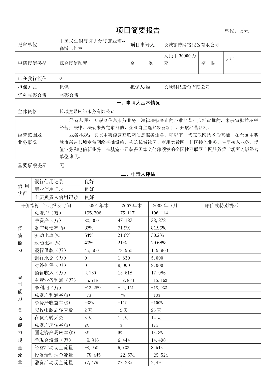民生银行授信全套资料简要报告_第1页