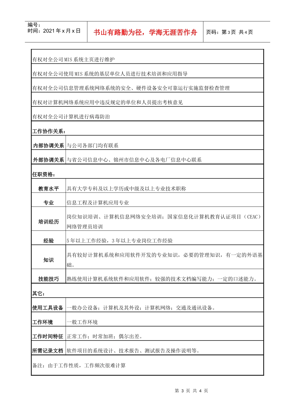 电力软件管理专责工程师岗位说明书_第3页