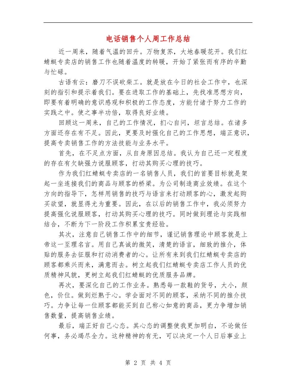 电话销售个人周工作总结_第2页