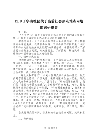12.9丁字山社区关于当前社会热点难点问题的调研报告