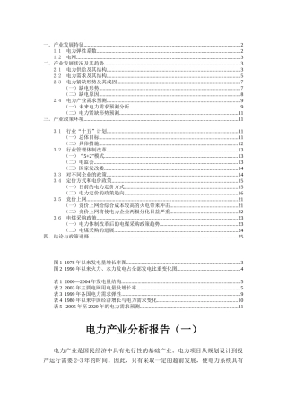 电力产业分析报告（DOC 27页）