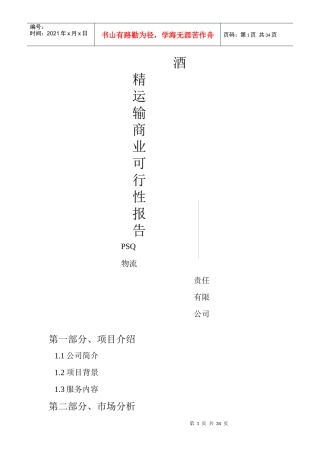 酒精运输商业可行性报告