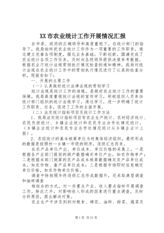 XX市农业统计工作开展情况汇报