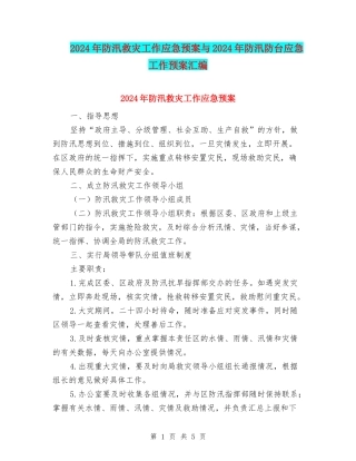 2024年防汛救灾工作应急预案与2024年防汛防台应急工作预案汇编