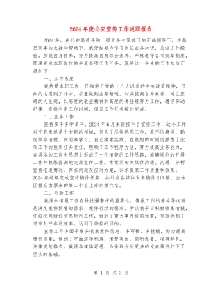 2024年度公安宣传工作述职报告