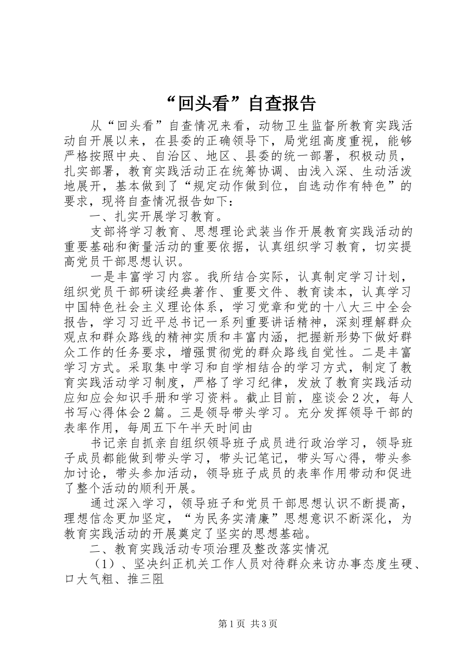 “回头看”自查报告_第1页