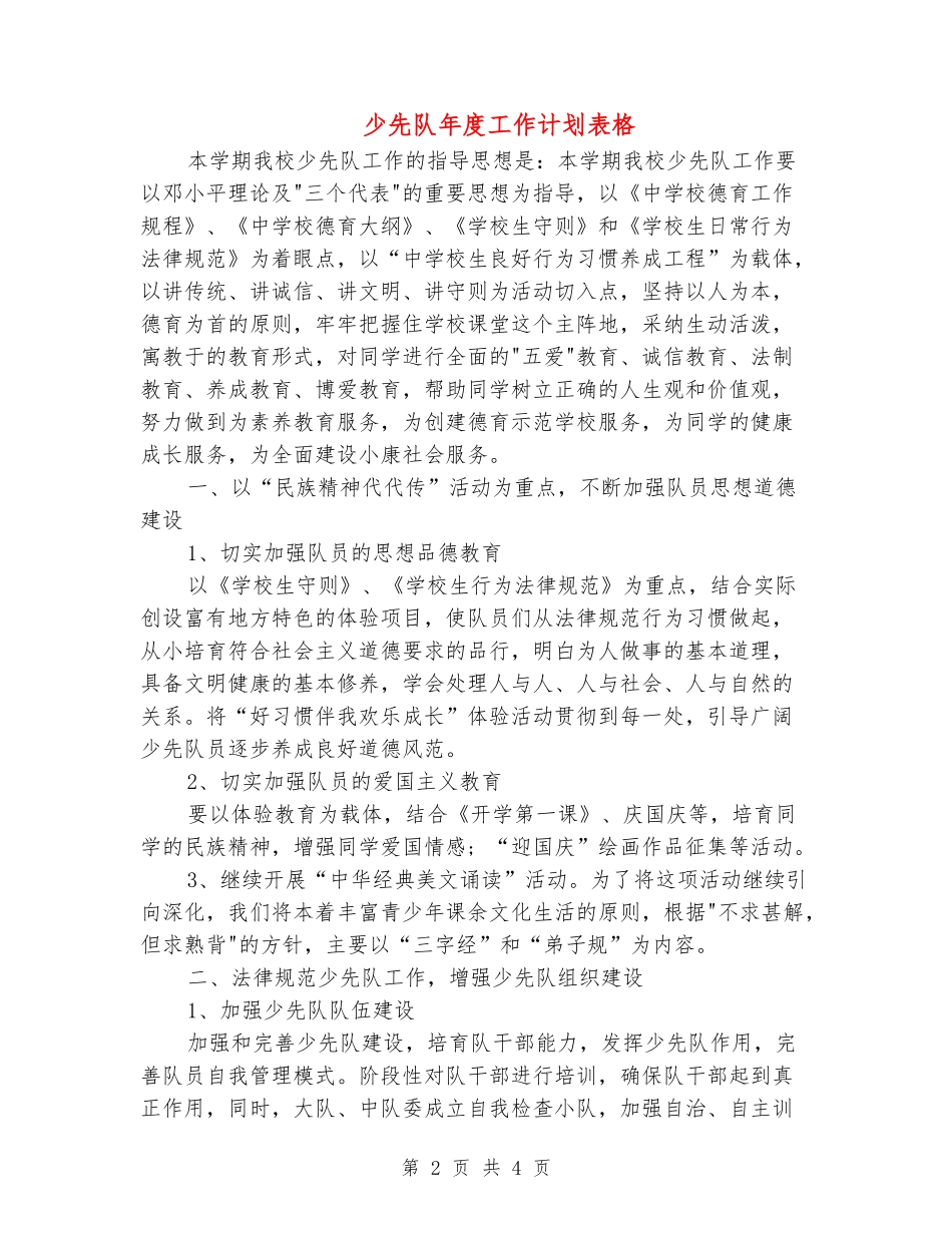 少先队年度工作计划表格_第2页
