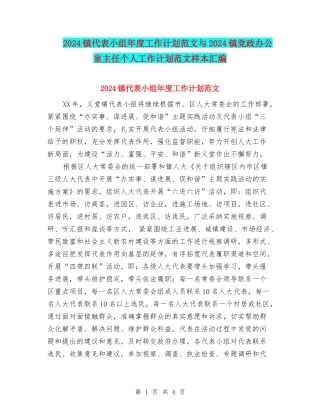 2024镇代表小组年度工作计划范文与2024镇党政办公室主任个人工作计划范文样本汇编