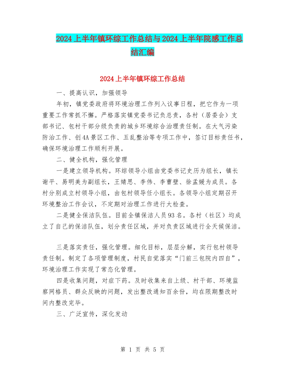 2024上半年镇环综工作总结与2024上半年院感工作总结汇编_第1页