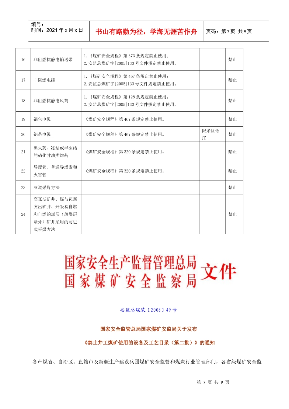 禁止使用和淘汰的煤矿设备和工艺目录_第3页