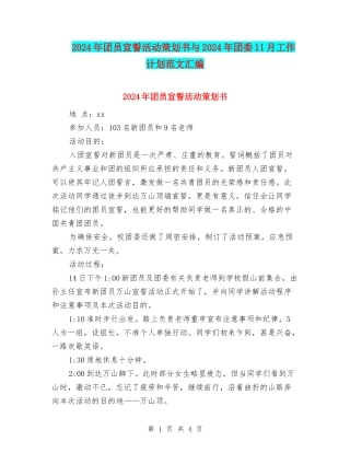 2024年团员宣誓活动策划书与2024年团委11月工作计划范文汇编