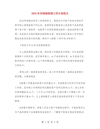 2024年市场部经理工作计划范文
