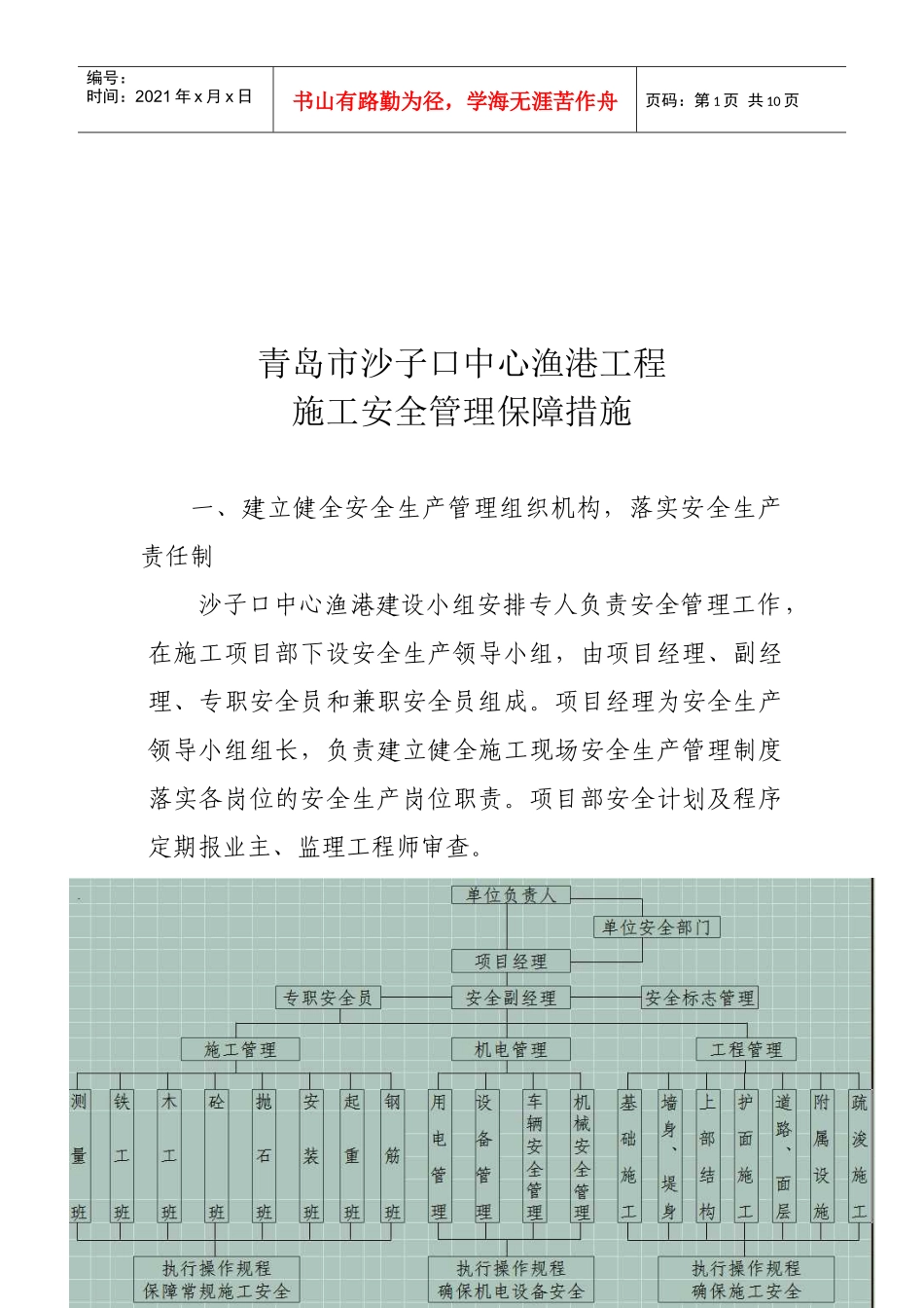 青岛市某工程施工安全管理保障措施_第1页
