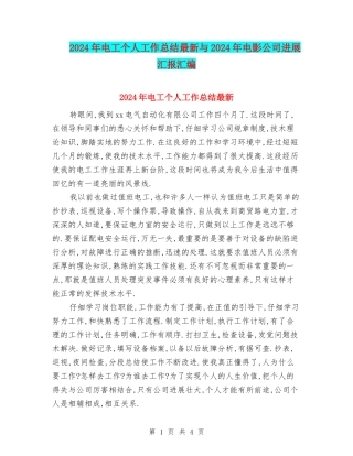 2024年电工个人工作总结最新与2024年电影公司发展汇报汇编