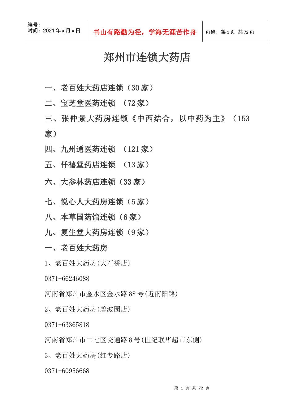 郑州市连锁药店_第1页