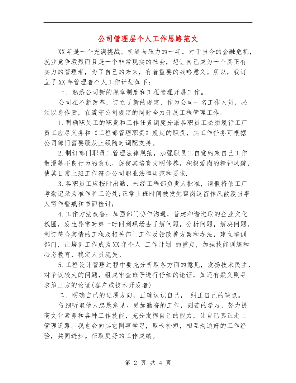 公司管理层个人工作思路范文_第2页