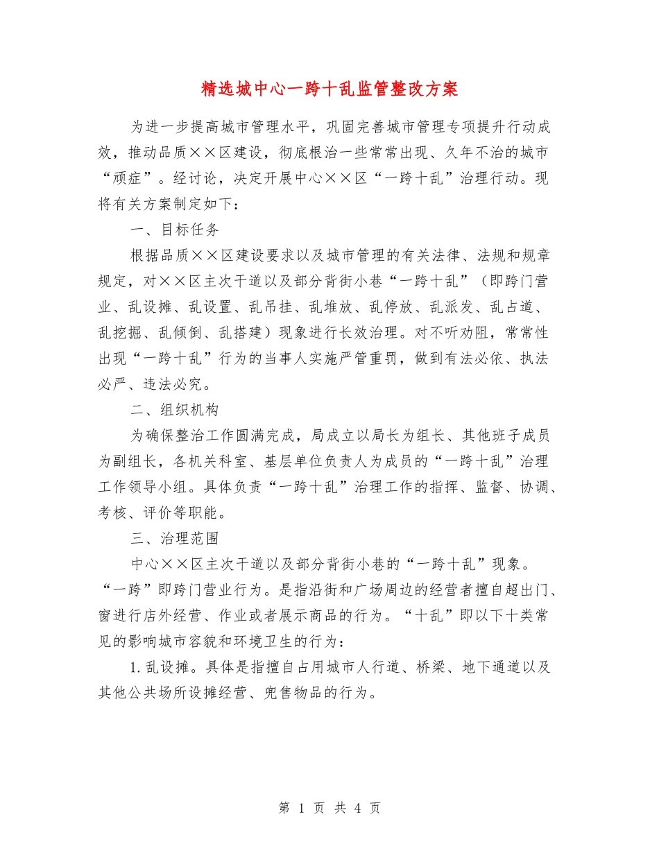 城中心一跨十乱监管整改方案_第1页