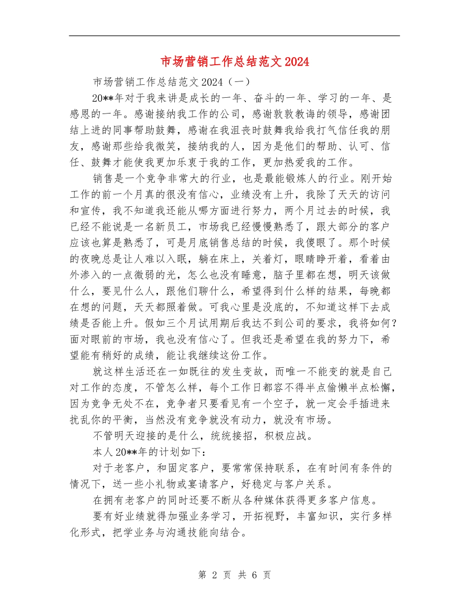 市场营销工作总结范文2024_第2页