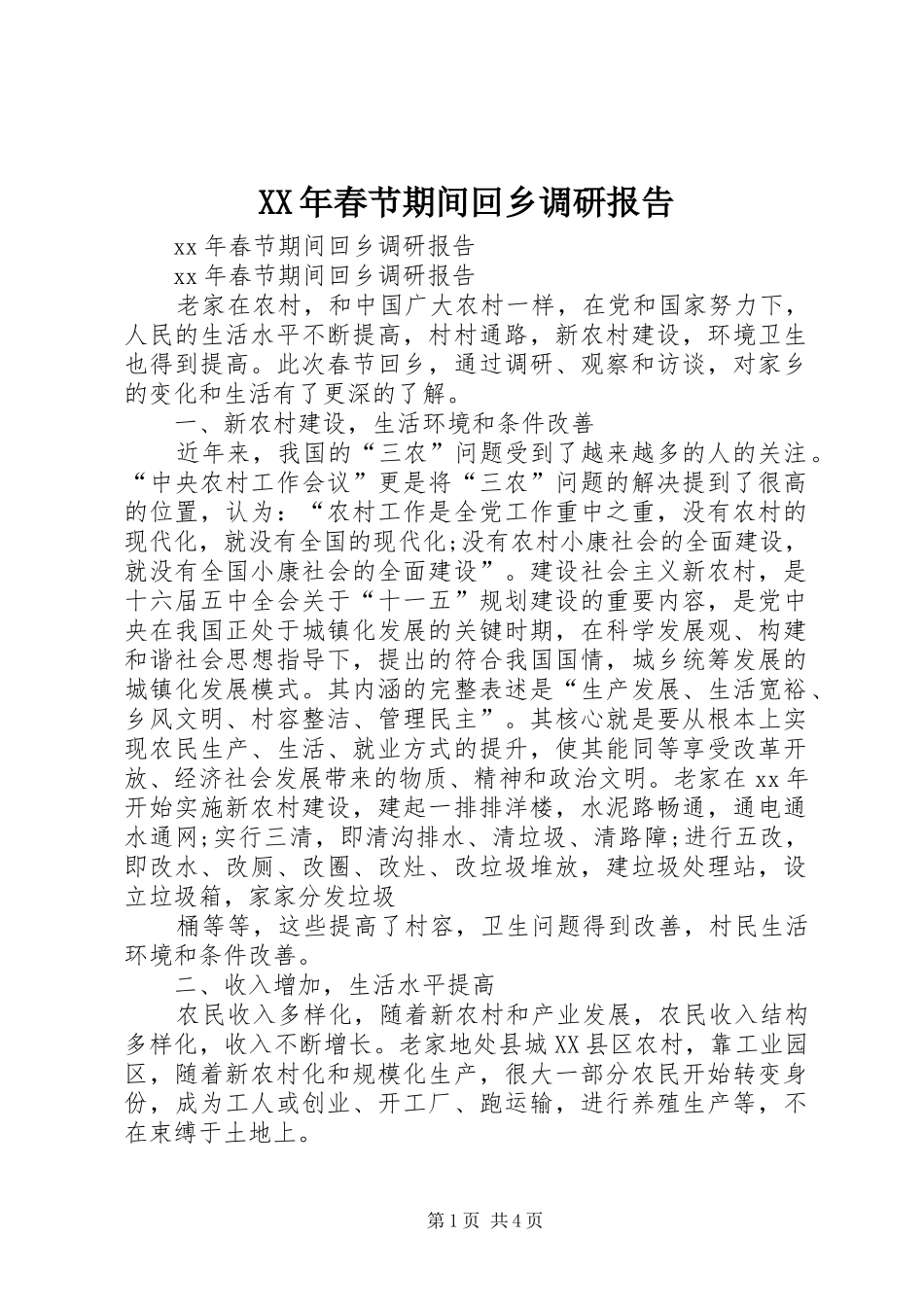 XX年春节期间回乡调研报告_第1页