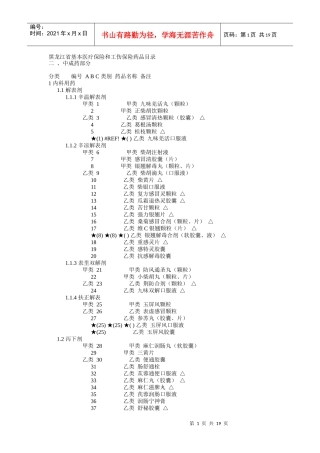 黑龙江省基本医疗保险和工伤保险药品目录
