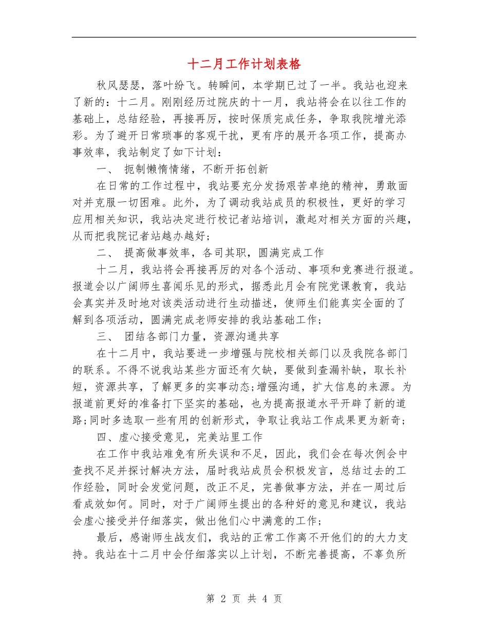 十二月工作计划表格_第2页