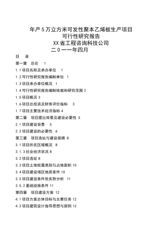 聚苯乙烯泡沫塑料板材生产项目可行性研究报告