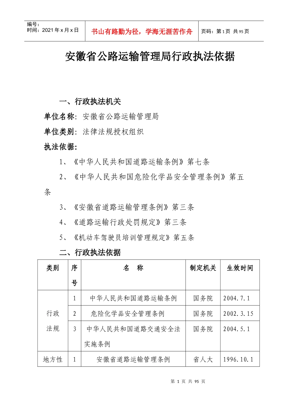 省公路运输管理局行政执法依据_第1页