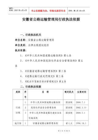省公路运输管理局行政执法依据