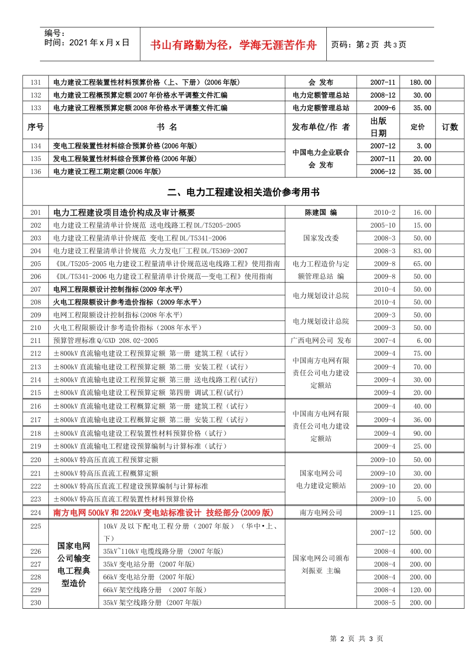 电力建设概预算定额及相关造价图书征订单XXXX-5-21do_第2页