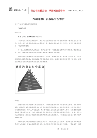 西湖啤酒广告战略分析报告