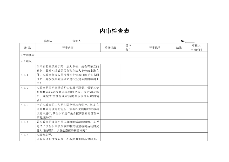 检测和校准试验室能力认可-内审检查记录_第1页