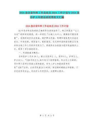 2024急诊室年终工作总结及2024工作计划与2024急诊护士年度总结优秀范文汇编