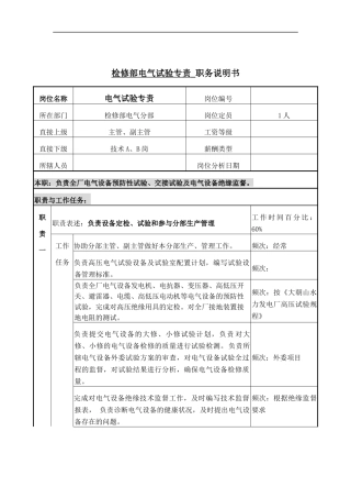 电气试验专责岗位说明书