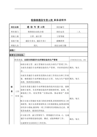 通信专责A岗位说明书