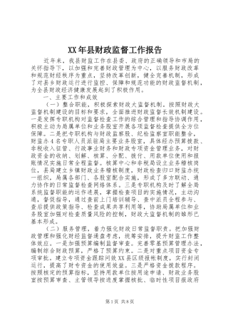 XX年县财政监督工作报告