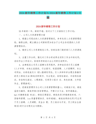 2024新年销售工作计划与2024新年销售工作计划2汇编