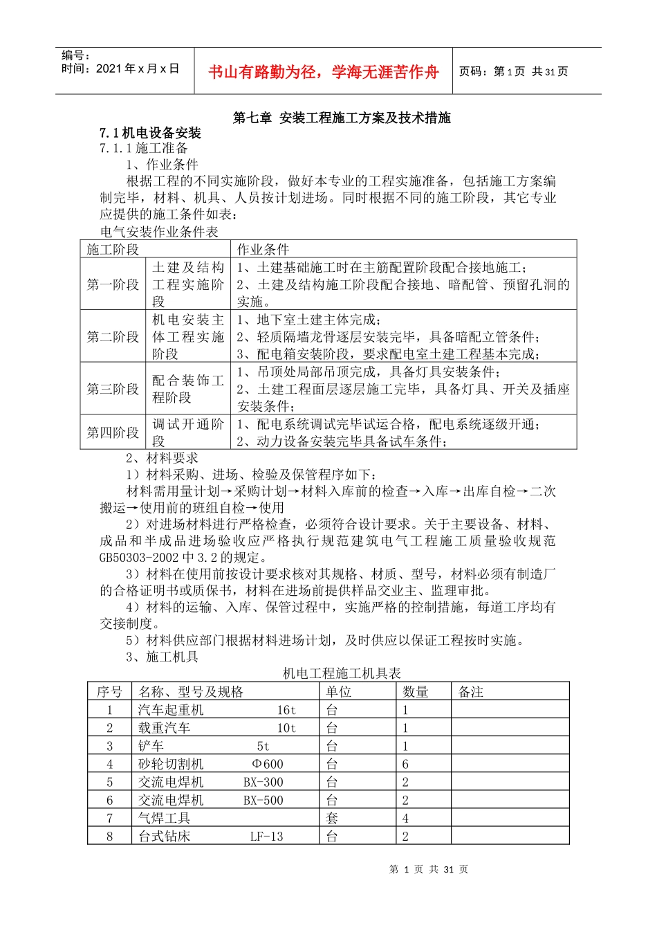 电气工程主要施工方案_第1页
