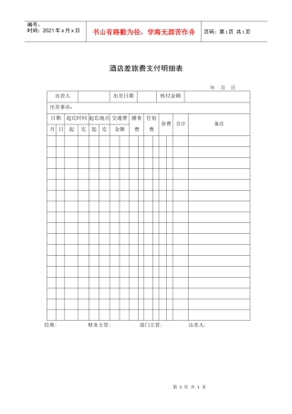 酒店差旅费支付明细表