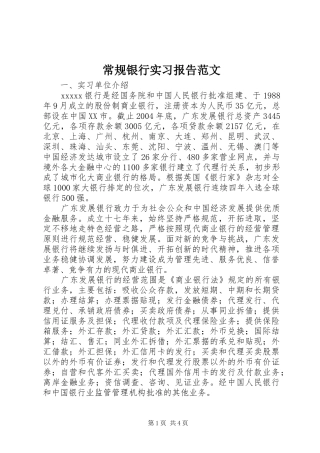 常规银行实习报告范文