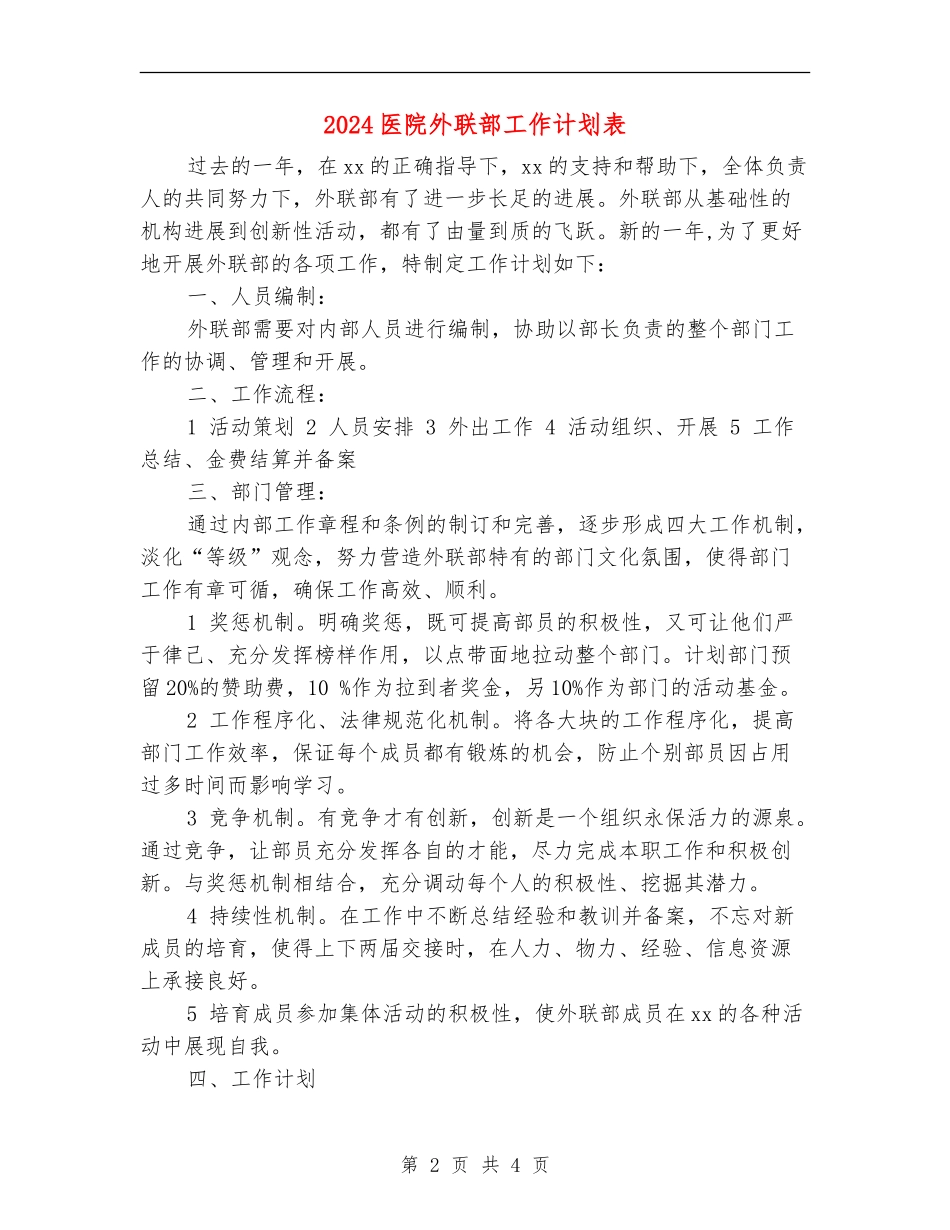 2024医院外联部工作计划表_第2页