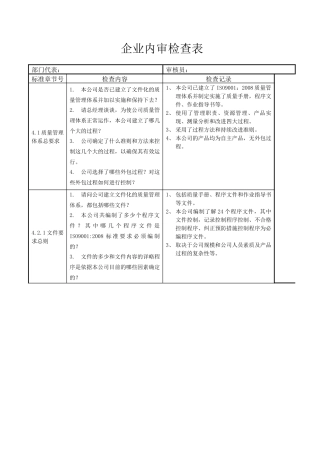企业内审检查表