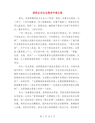 大学生杰出志愿者申请汇报