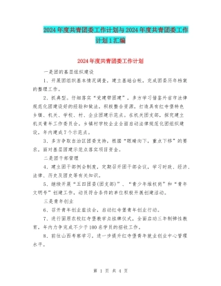 2024年度共青团委工作计划与2024年度共青团委工作计划1汇编